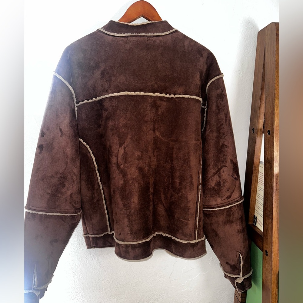 Calvin Klein Jeans Brown Shearling Bomber Jacket - Picture 3 of 5